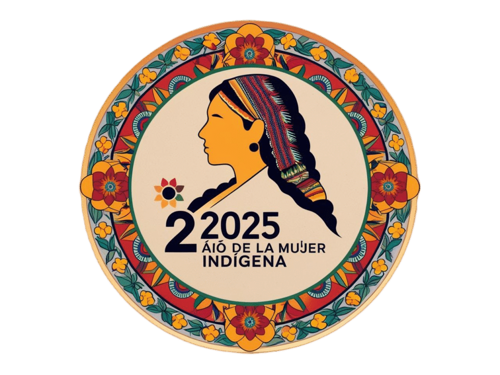 Mujer indígena exhibiendo tela tradicional